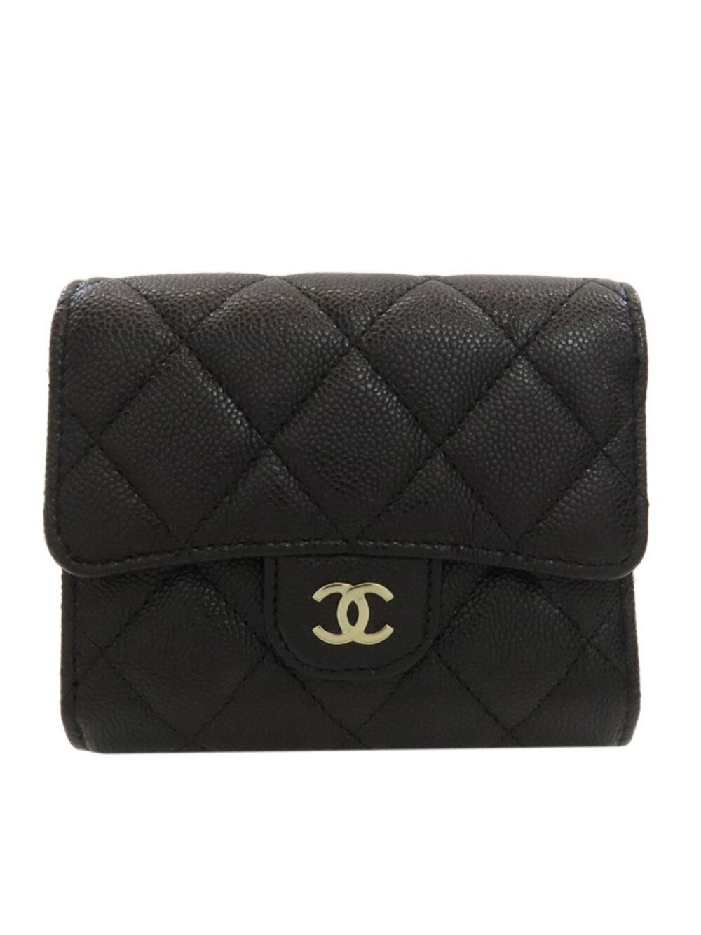 Chanel Quilted Silver Bifold Wallet Grained Calfskin